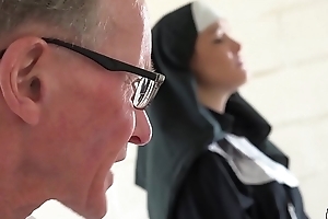 Sexy young nun has sex for the first seniority with a older man here the confessional