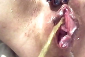 Post fuck pissing with an increment of cream pie